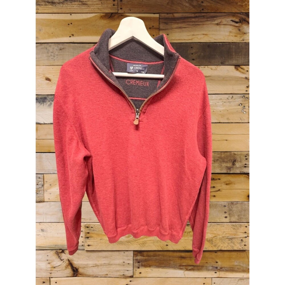 Cremieux Quarter Zip Sweater Red Heather Suede Elbow Patch Preppy Mens M - Picture 1 of 5